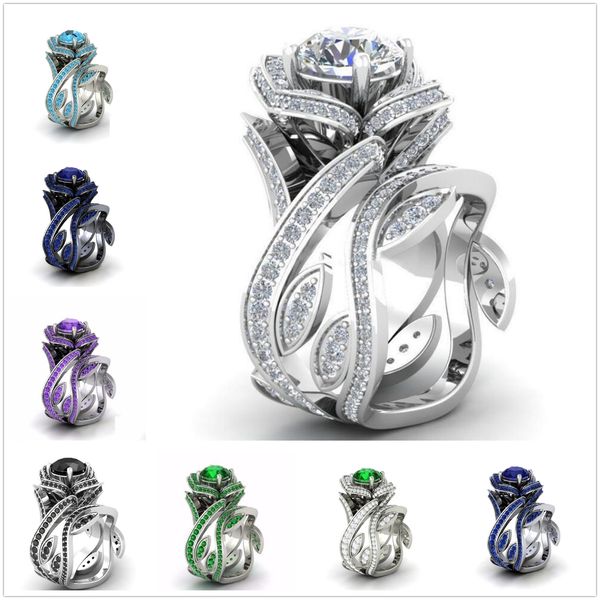 

new fashion rose flower shape artificial zircon rings charms with rhinestone jewelry pretty gifts party decoration ing, Silver