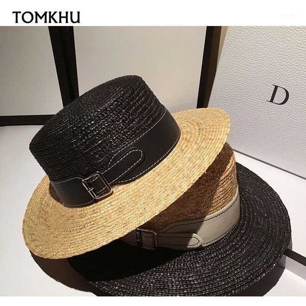 

wide brim hats sun hat white black straw retro with leather band kuntucky braided beach female loose sunscreen sunshade flat1, Blue;gray