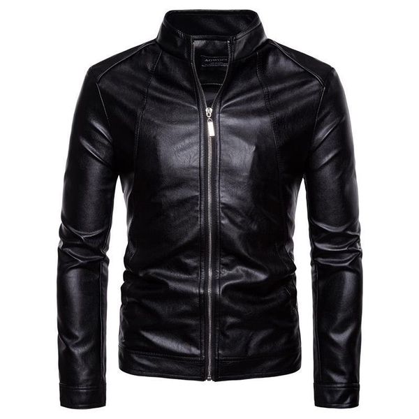 

leather jacket men slim fit fashion biker jacket new vintage motorcycle leather jacket male zippers coat size 5xl, Black