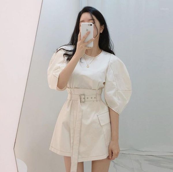 

women vintage two piece set outfits korean style short sleeve o-neck pullover ladies and high waist mini skirt 2 suits1, White