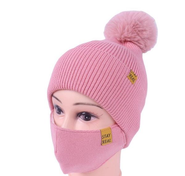 

dhl shipping womens girls knit beanie cap with face mask set soft warm lined winter ski pompom hat outdoor wmtzsm yycolor, Black