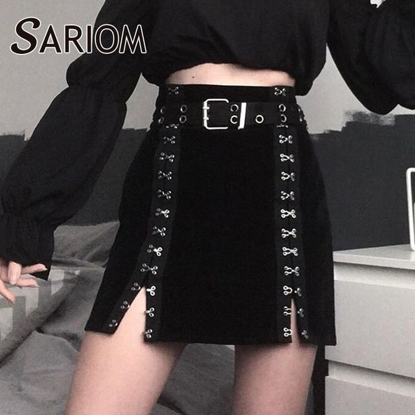 

harajuku hook button black split velvet black skirt y2k a-line high waist bodycon mini skirts women autumn winter 2021
