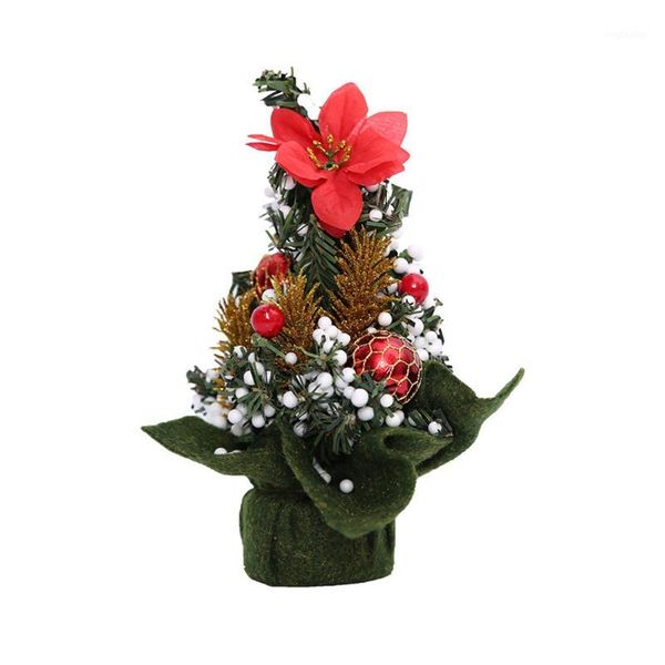 

christmas decorations mini artificial tree with gold leaves pine decoration for table and desk 20cm/7.8" red re1