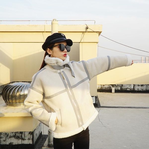 

chic stand collar cotton-padded clothes korean tooling motorcycle short jacket loose solid color women coat1, Black