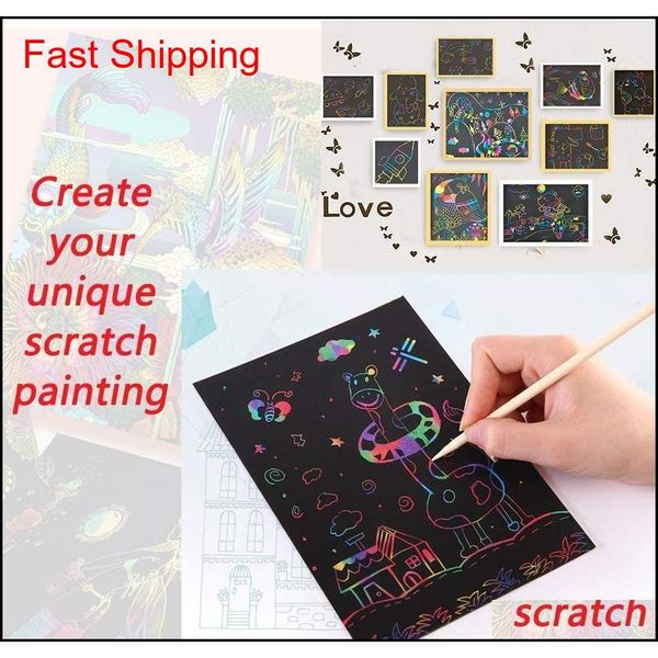 

lelance 50 sheets scratch art paper set, arts and crafts supplies for kids birthday party favors rainbow scratc qylysl dh_seller2010