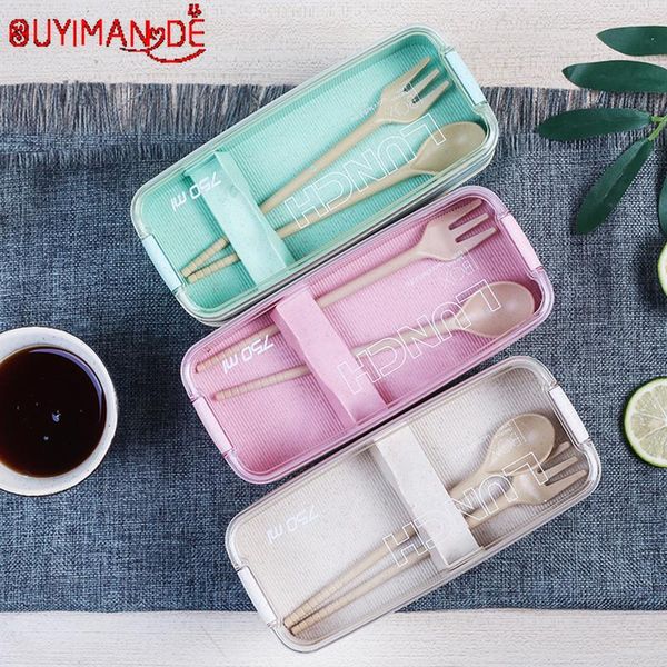 

750ml wheat straw bento boxes microwave dinnerware food storage container lunchbox organizer 2 layer lunch box healthy material bbyjpj