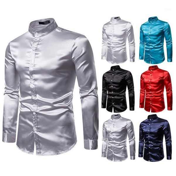 

eurocode men's casual fashion glossy long-sleeved henry collar shirt1, White;black