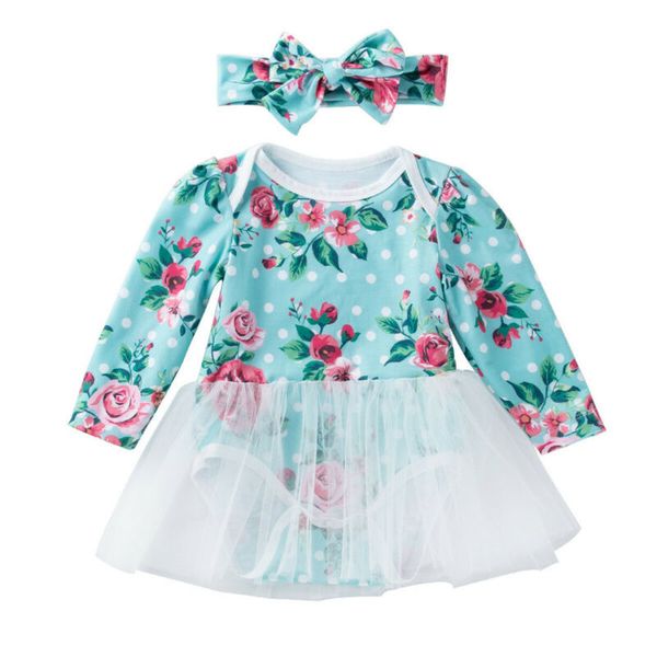 

newborn baby girl print dresses knee-length dresses romper jumpsuit floral tutu dress headband clothes outfit 0-24 months 1027, Red;yellow