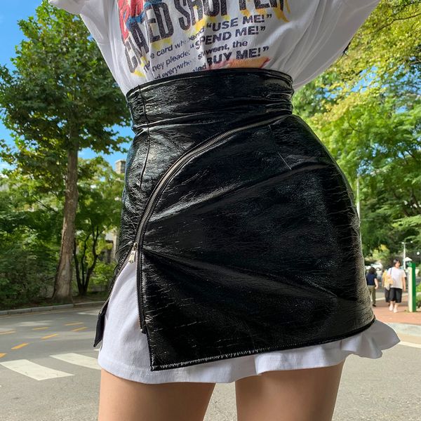 

2021 new le palais vintage original practical easy all the beautiful black palodge leather asymmetric zipper slit high-waisted skirts vmld