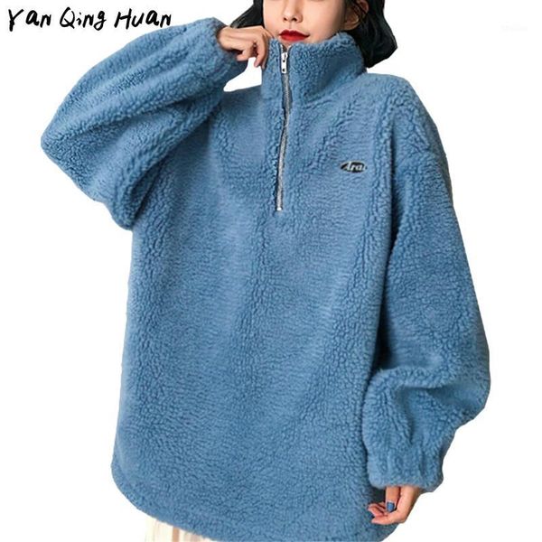 

lazy wind lamb cashmere hoodie women's thick autumn and winter korean alphabet print harajuku loose wild sweatshirt flannel coat1, Black