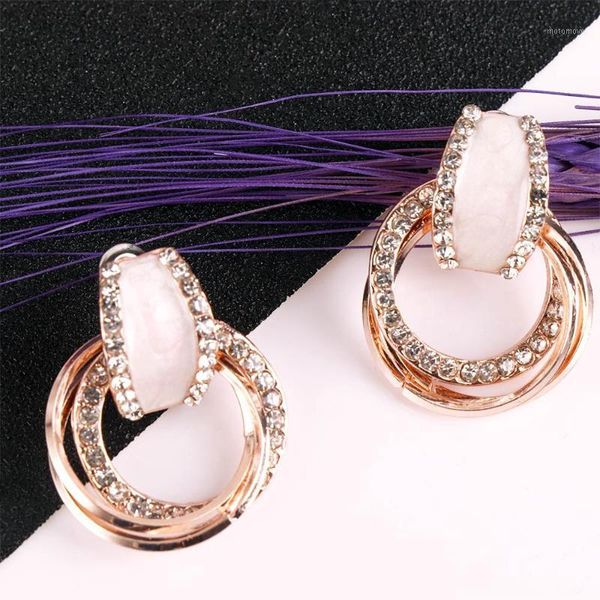 

charm 1 pair luxury romantic shiny stone round geometric hoop earrings for women party fashion jewelry gift1, Golden