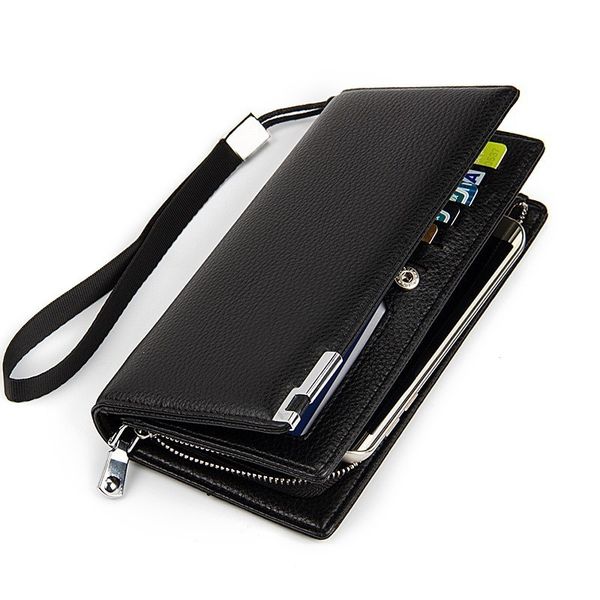 

casual men wallets long style snap button large capacity multifunction zipper phone bit credit card holder purse wallet, Red;black