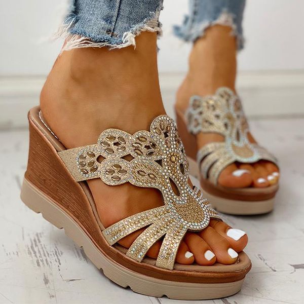 KarinLuna Nova Atacado Wedges High Leel Sandal Shoes Casual Plataforma Cristais Summer Slip On Mules Chinelos Mulheres Sapatos Mulher X1020