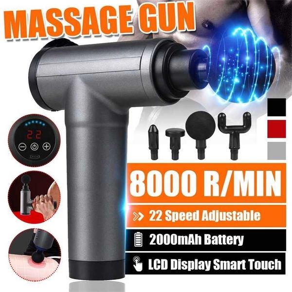 8000R / min terapia de massagem pistola 4/22 engrenagens Músculo R dor Máquina de esporte relaxamento corpo emagrecimento de corpo com 4 cabeças 211229