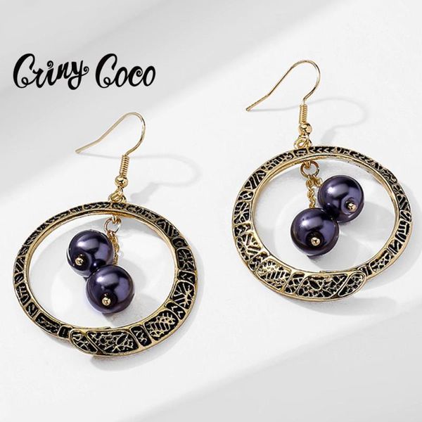 

dangle & chandelier cring coco women hawaiian black pearl beads drop earrings 2021 geometric luxury tattoo circle bohemian earring jeselry1, Silver