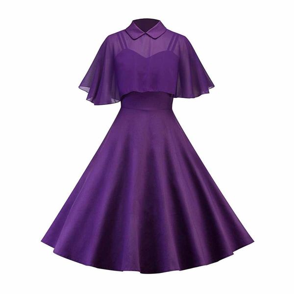 Mulheres Vintage Gótico Cabo Preto Vestido 2020 Outono Dois Peça Malha Manta Manta Sleeves Peter Pan Collar Elegante Retro Goth Party Vestidos Y0118