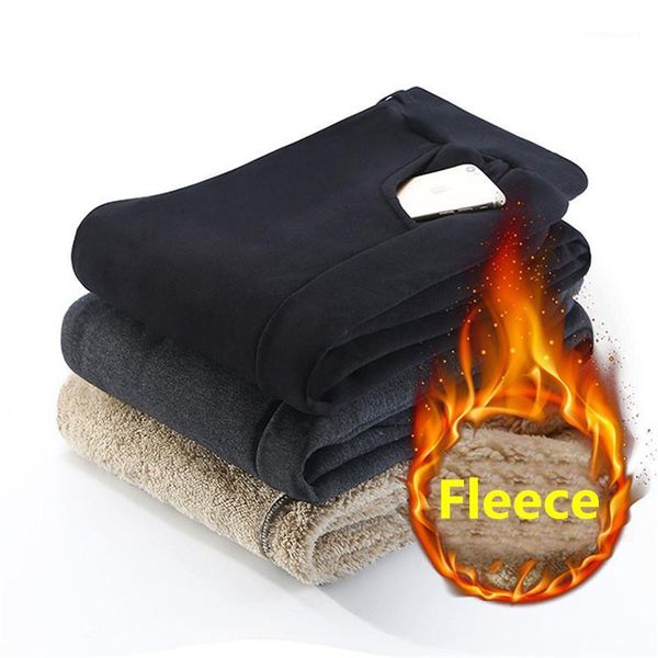 

new winter mens pants plus cashmere velvet thicken pants male warm trousers men sweatpants brand clothing elastic waist trousers1, Black