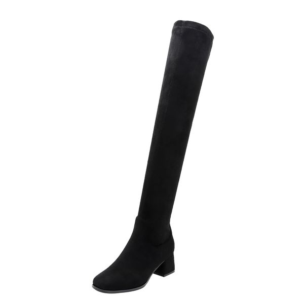 

woman on 2021 the knee natural shoes of solid colour superior suede + superfine fiber upholstery female boots uy33, Black