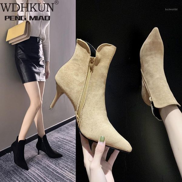

2020 new 8cm women's ankle boots zipper mid square heels platform for ladies buckle footwear women's shoes solid mujer1, Black