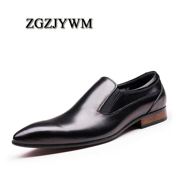 

zgzjywm new fashion comfortable black/red genuine leather elastic band pointed toe flat man casual classic gentleman shoes