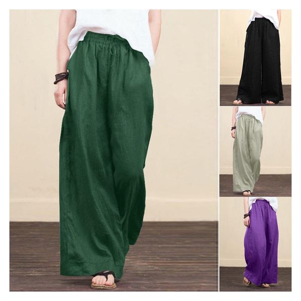 

women autumn female leisure holiday stylish wide leg pants solid color loose elastic waist oversized trousers, Black;white