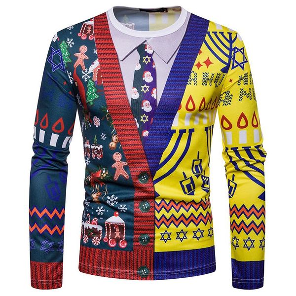 

3d fake two piece print t-shirt men women slim fit harajuku christmas t shirt men long sleeve xmas party cosplay costume homme, White;black