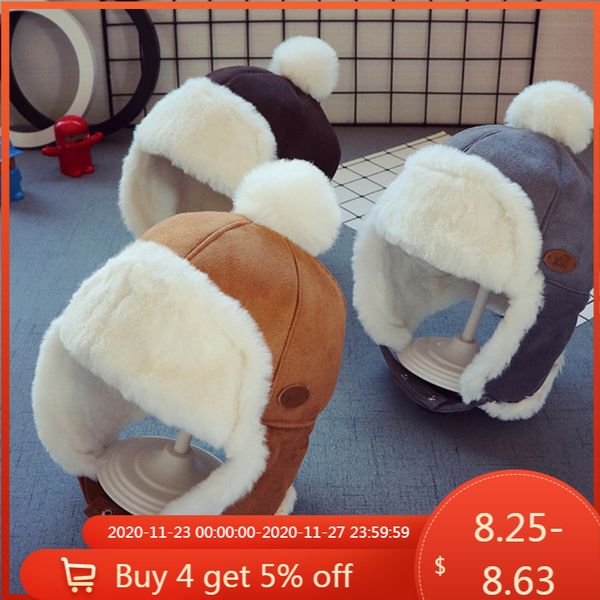 

winter warm lei feng boys girls hat children soft plush baseball cap kids ear flap muff outdoor windproof hats 6-24 months q1218, White;golden