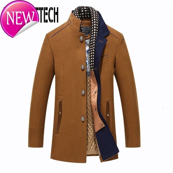 

men's wool coat winter slim fit england style woolen coat men brand clothing fashion mid-long wool coats & jackets, Black