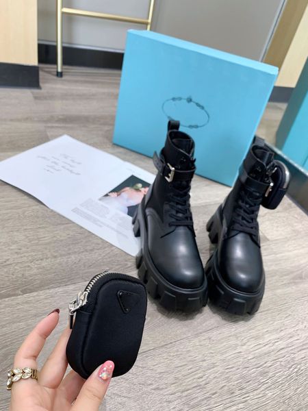 

ladies'shoes boots luxury lace-up mid-calf booties tire boots women platform chunky boot lady boot luxury designer women boots 35--40, Black