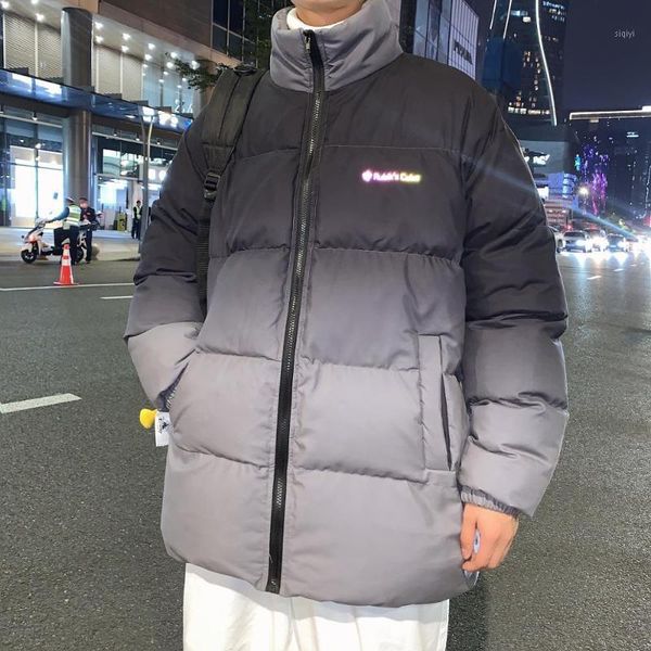 

new 2020 men gradient printed casual parka winter mens warm cotton-padded jacket coat thicken streetwear mens fashion parkas1, Black