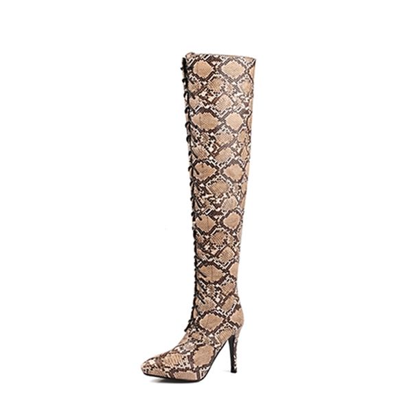 

2021 the new nightclub toe paint on knee lace-up black serpentine zipper high stiletto riding boots women's shoes 2qf4
