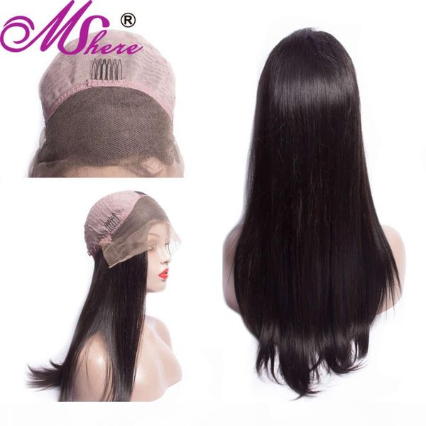 

mshere 13x4 straight front lace wigs brazilian human with baby pre plucked 150% density remy hair, Black;brown