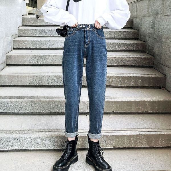 

vintage cotton high waist jeans women boyfriend black plus size denim pants female blue black straight trousers streetwear