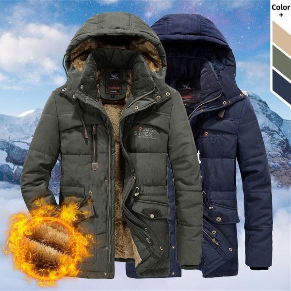 

brand winter parka coats men warm thick cotton padded 2020 mens fleece hooded windbreaker overcoat plus size jacket 6xl1, Black
