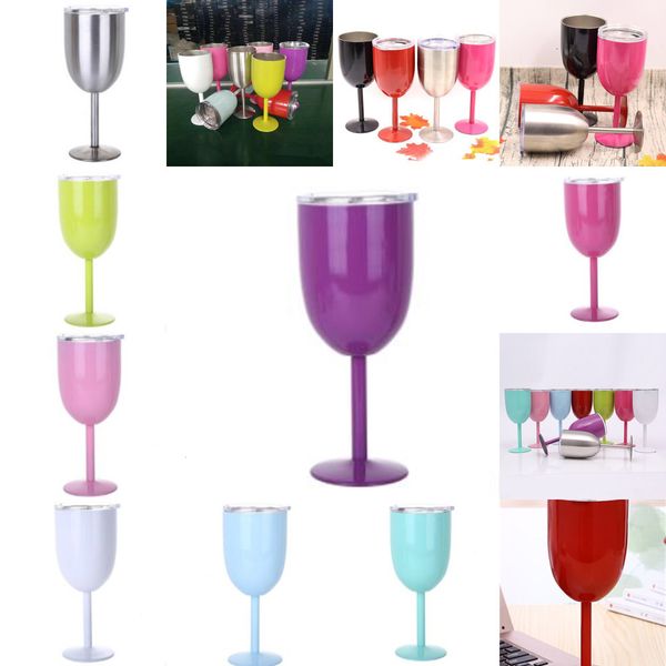 

cups party stainless colored tumber 9 colors 10oz glass double wall insulated metal goblet with lid tumbler wine mugs 8 nyrrg