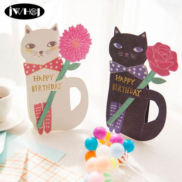 

greeting cards 1pcs cute cat flowers happy birthday card with envelope cartoon animal christmas thanks gift message