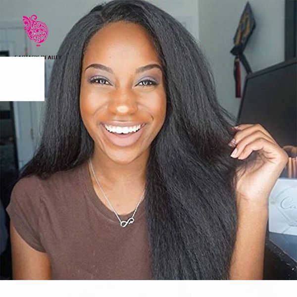 

7a brazilian virgin italian yaki lace front wig human hair kinky straight glueless full lace wigs with baby hair for black women, Black;brown