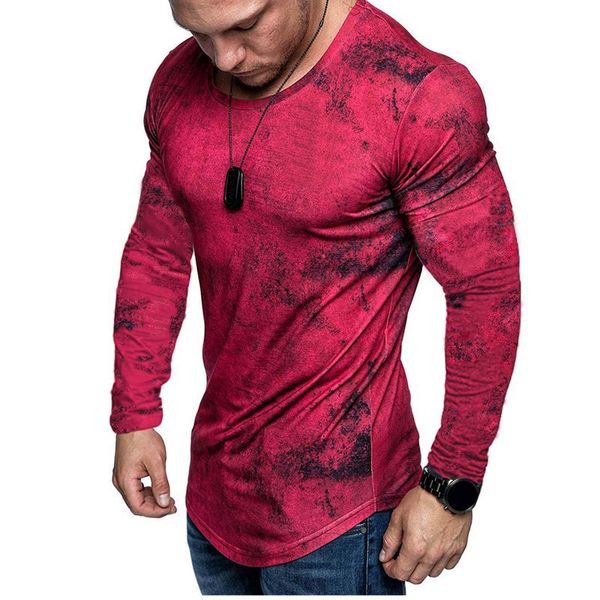 

men's casual long sleeve with random flowers and tie dyeing to make old round neck fitness t-shirt, White;black