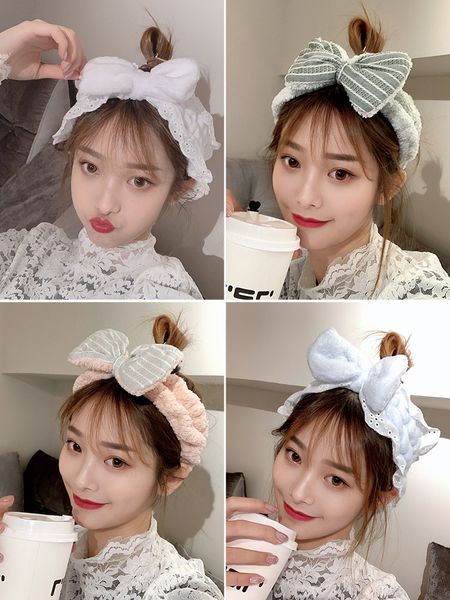 

wash face tie your hair with baby, bow tie, headband, headdress net, red girl, simple and lovely korean binding hairpin