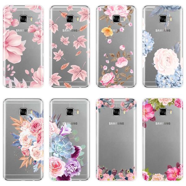

samsung galaxy c9, c7, c5 pro, pink flower, flower leaf, samsung c5, c7, c8 silicone mobile phone cover