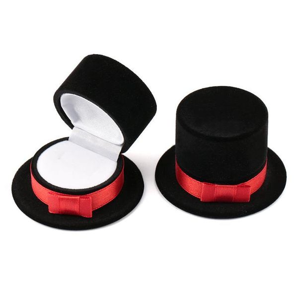 

1 piece red/black hat jewelry box velvet wedding ring box necklace display box gift container case for jewelry p qylqrm, Black;white