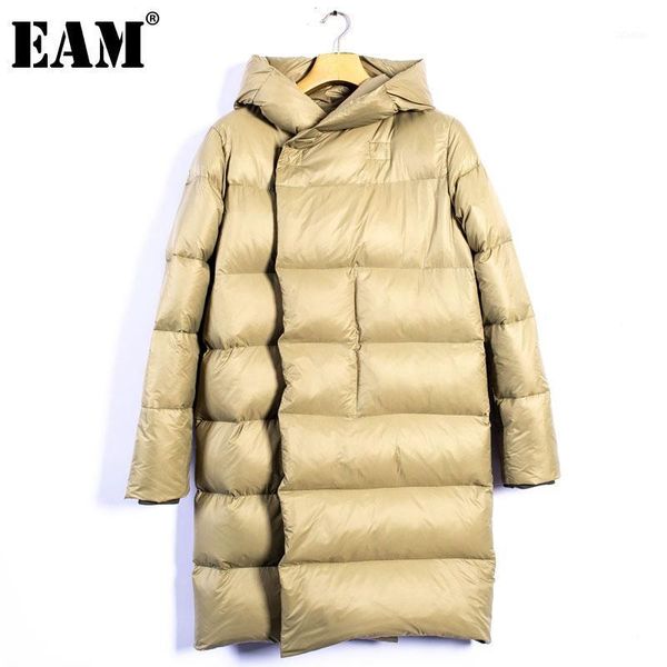 

[eam] loose fit green big size warm down jacket new hooded long sleeve warm women parkas fashion tide autumn winter 2020 1da0161, Black