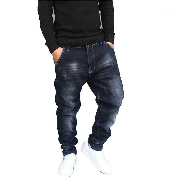 

hip hop harem jeans mens jogger pants jeans cotton stretch loose baggy denim trousers men clothes plus size 28-421, Blue