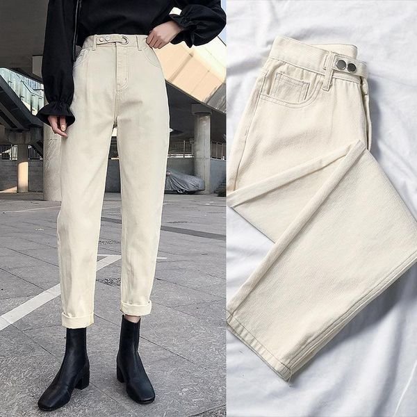 

2020 women autumn high waist mom jeans fashion blue loose harem boyfriend jeans for women casual korean style ankle-length pants1