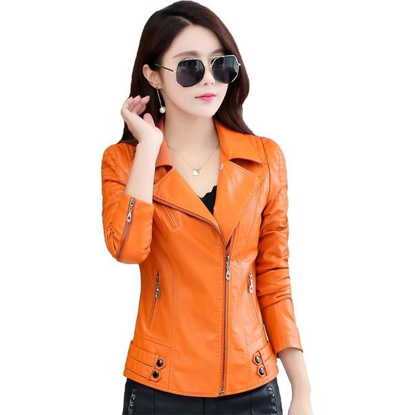 

women's leather & faux autumn short jacket women 2021 basic fashion zipper soft motorcycle pu ladies street coat, Black
