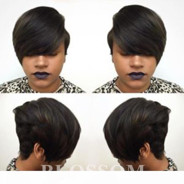 

short wigs rihanna pixie cut short hair style cuts brazilian human short bob wig with baby hair lace front wig for black women, Black;brown