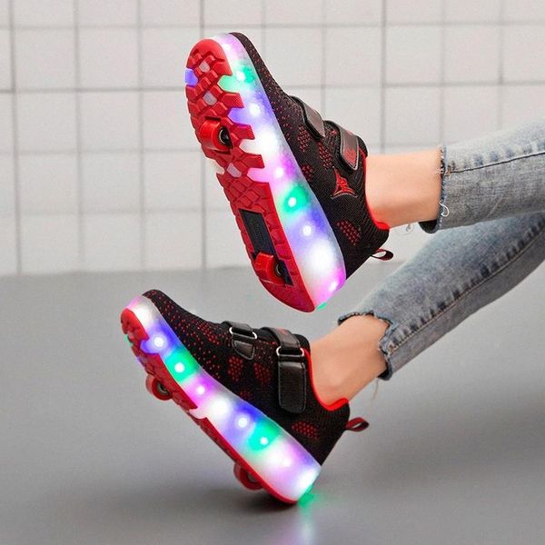 

led light up wheel sneakers for kids boys girls usb glowing roller shoes with double wheels children boy girl skate tennis shoes #nk42