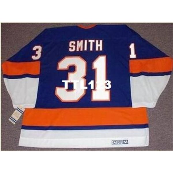 

740 #31 billy smith new york islanders 1973 ccm vintage back home hockey jersey or custom any name or number retro jersey, Black