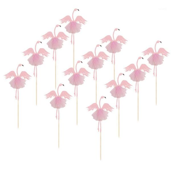 

12pcs ballet flamingo cupcake inserts paper label cake ers cake decor party supplies (pink)1