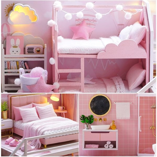 

diy miniature doll house 3d wooden dollhouse furniture kit casa music led light handmade toys for children gifts l-027 y200413